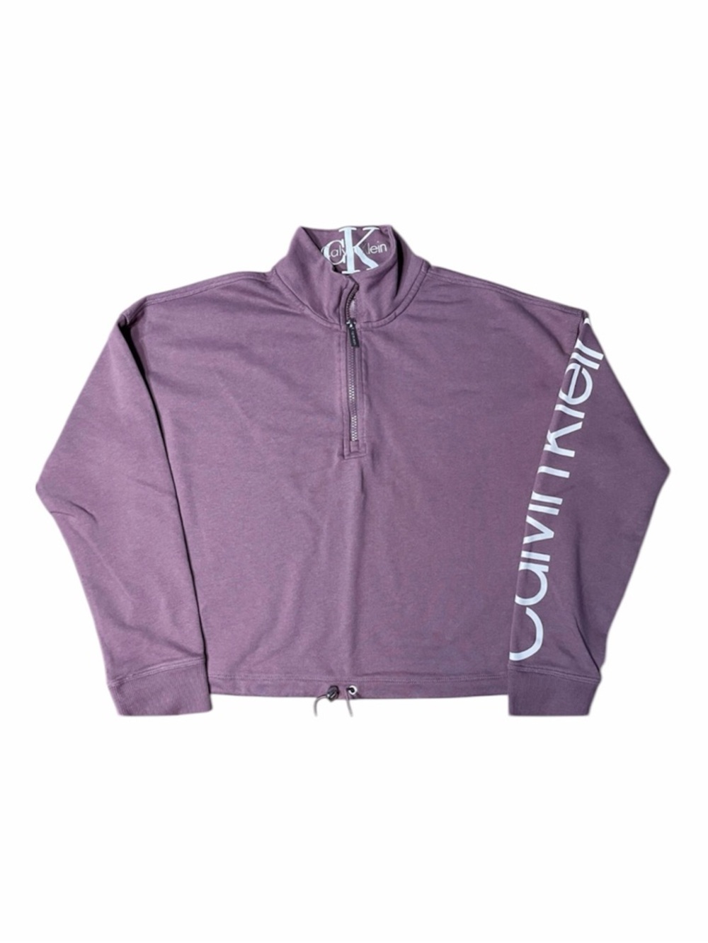 Calvin Klein Women's Mauve Crop Half-Zip Pullover with Sleeve Logo